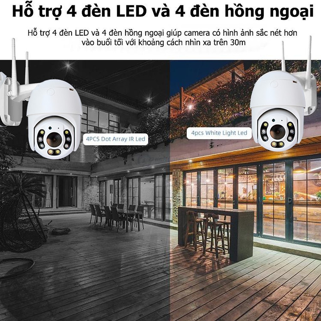 Camera IP Wifi Ngoài trời Yoosee GW-D08s PTZ 2 Râu FullHD 1080P 4 LED trợ sáng, 4 LED hồng ngoại, xoay 355° (Trắng)