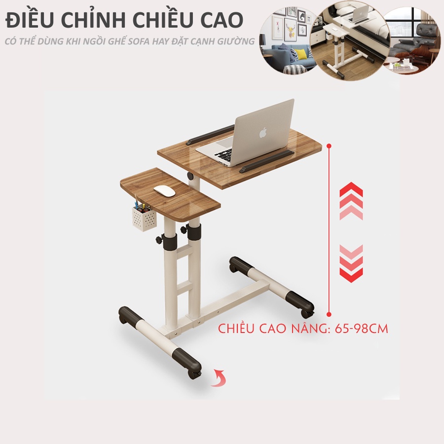 Bàn Laptop Di Động,Bàn Làm Việc Gấp Gọn Thông Minh Có Thể Chỉnh Độ Cao,Khung Sắt Chắc Chắn Chân Tròn Kèm Giỏ Bút