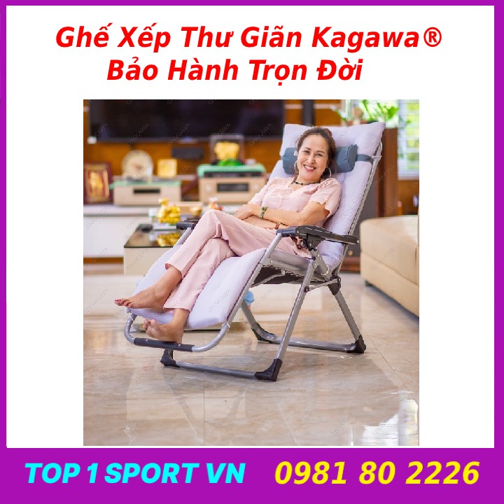 Ghế xếp thư giãn ghế gấp xếp du lịch dã ngoại Kagawa® tặng nệm bông cao cấp + gối, bảo hành trọn đời