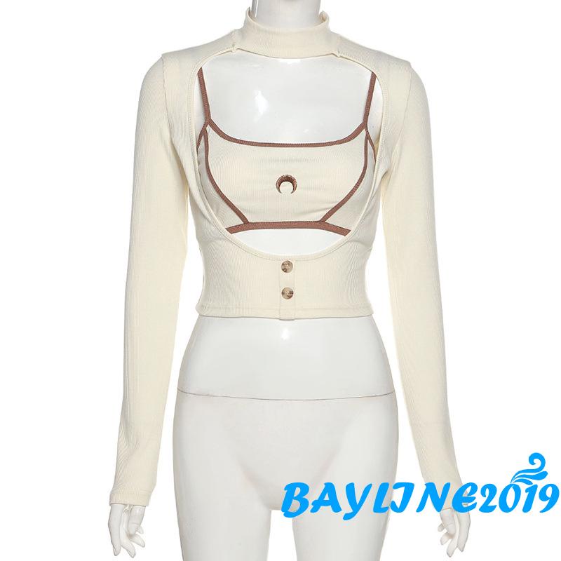 Set Áo Thun Dài Tay Cổ Tròn + Quần Yếm Dài Thời Trang Nữ