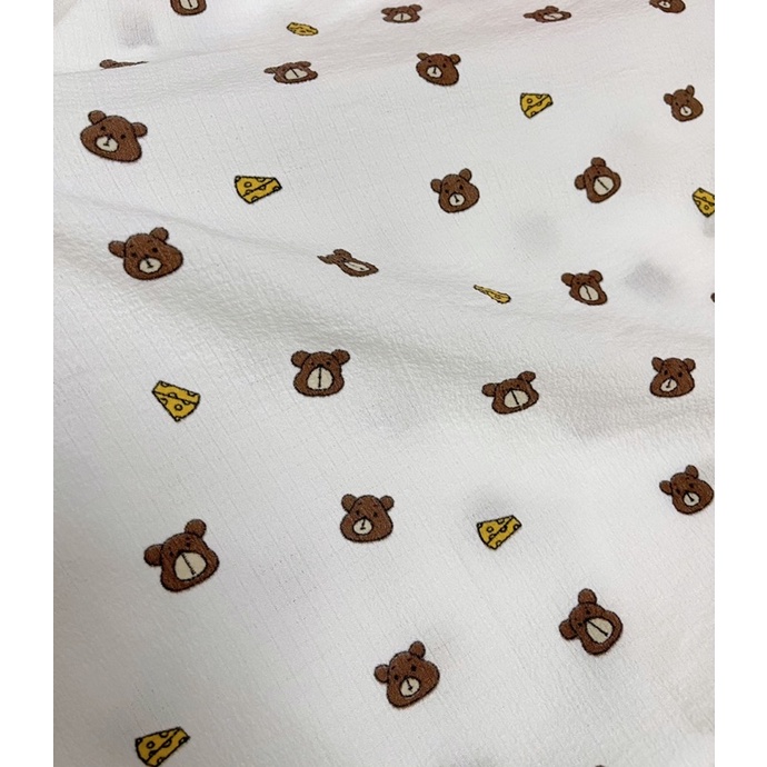 vải đũi xốp mềm mát hình con gấu pho mai siêu xinh siêu mát