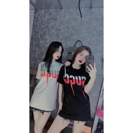 ÁO THUN Tay Lỡ GU*CCI CHỮ MÀU Tia Sét , ÁO THUN NAM NỮ UNISEX