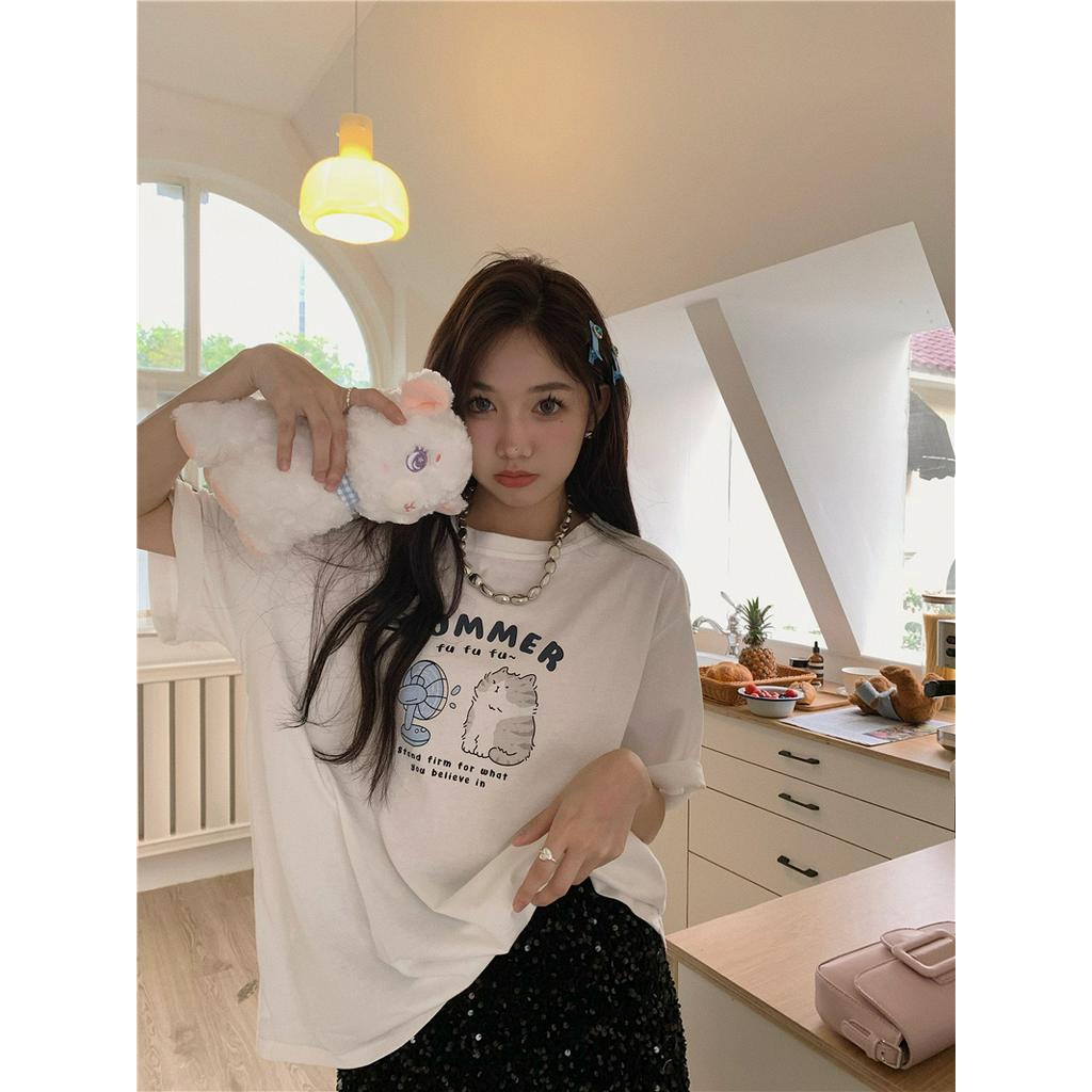 Áo Thun Tay Ngắn In Họa Tiết Dễ Thương Chất Liệu Cotton Thời Trang Mùa Hè 63680