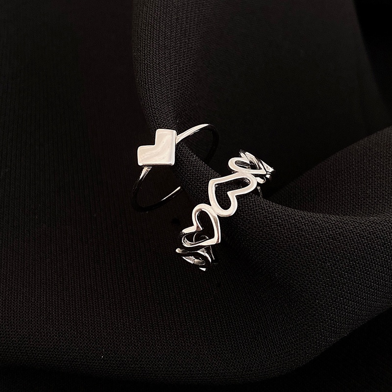 ✨✨Nhẫn 2 Pcs Fashion Heart Silver Finger Ring Simple Hollow Adjustable Party Rings for Women Gorl Jewelry Gift