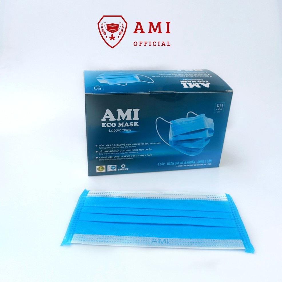 Hộp 50c khẩu trang y tế 4 lớp Ami màu Xanh