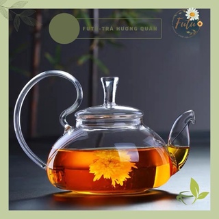 ✅ ấm trà thủy tinh chịu nhiệt cao cấp, bình trà có chặn đầu vòi inox, ấm thủy tinh quai vổng size 600ml