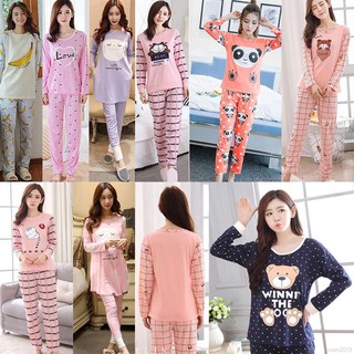 Bộ đồ ngủ nữ nữ hàn quốc dài tay váy ngủ nhà hoạt hình đồ ngủ