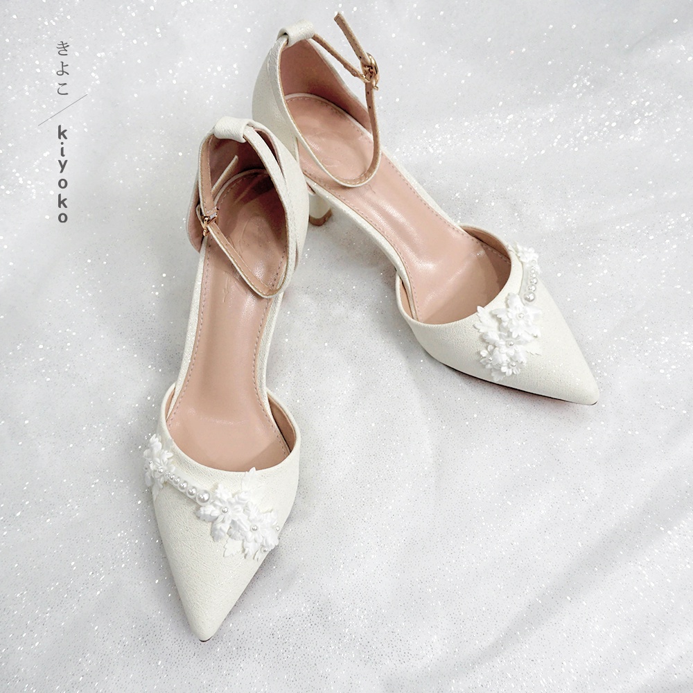 Giày cưới Kiyoko đính HOA TUYẾT ANH cao 7cm | có quai