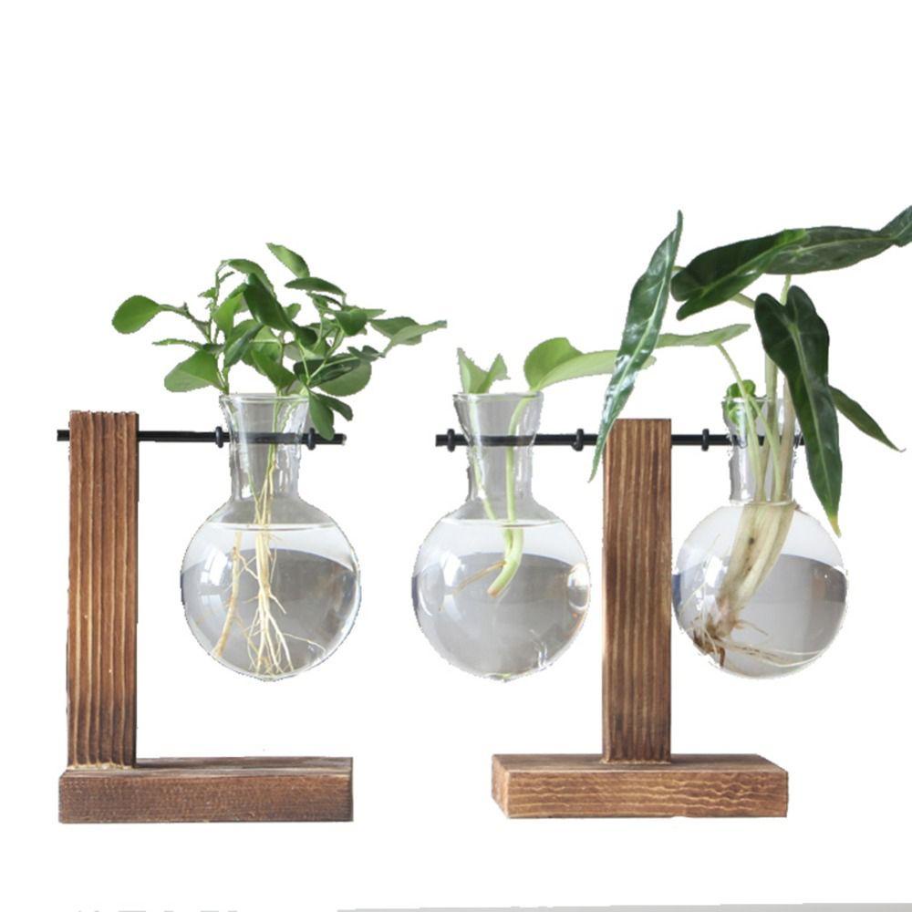 WTTLE Chậu Cây Thủy Canh Kèm Khung Gỗ Để Bàn Trang Trí Phong Cách Vintage
