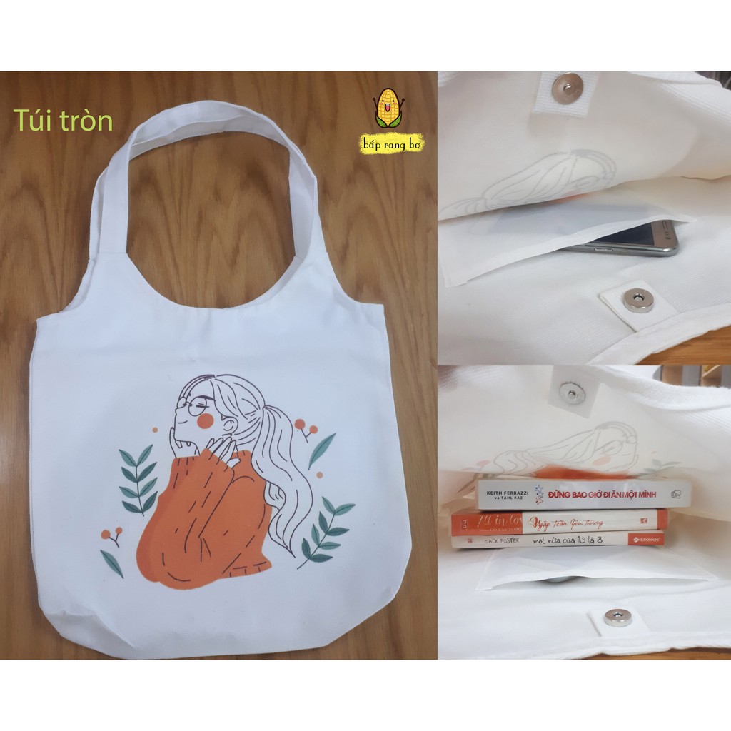 TÚI TOTE TRÒN SORRY I'M LATTE VẢI DỆT CANVAS CÓ TÚI CON