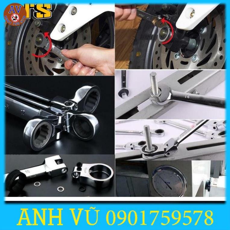 Bộ cờ lê vòng miệng - tròng gật gù tự động 2 chiều 7 chi tiết cao cấp 8-19mm