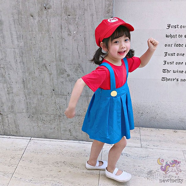 Set váy / áo và quần short  phong cách super mario thời trang cho bé