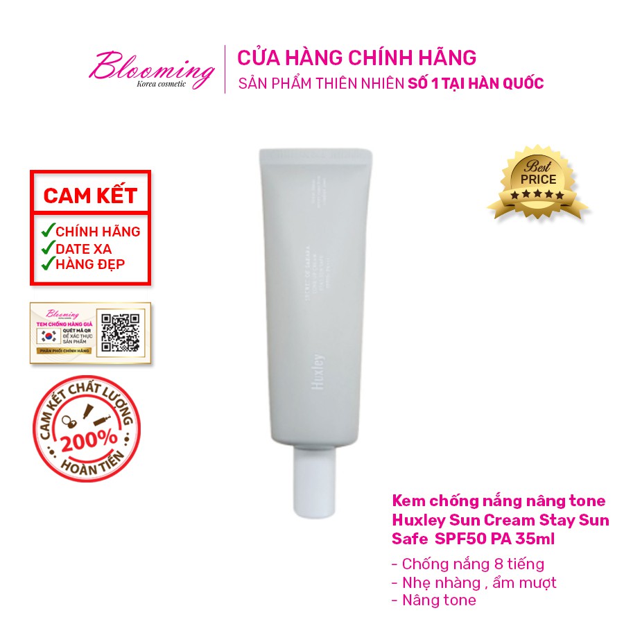 Kem chống nắng nâng tone, dưỡng ẩm da Huxley Tone Up Cream Stay Sun Safe SPF50+ PA+++