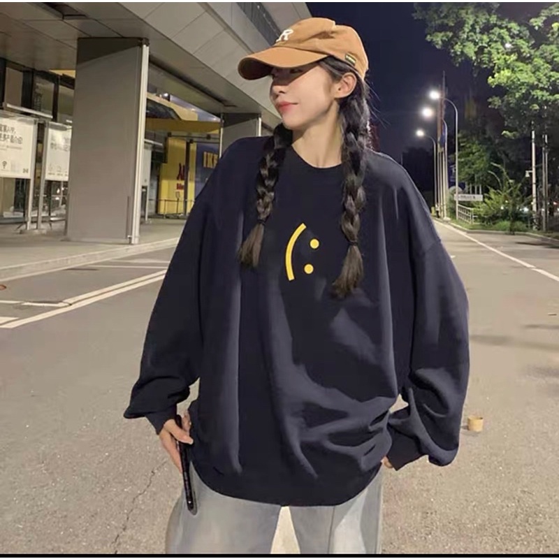 Áo Sweater Mặt Cười- Áo Nỉ Cổ Tròn Mặt Cười Dáng Rộng Unisex Nam Nữ