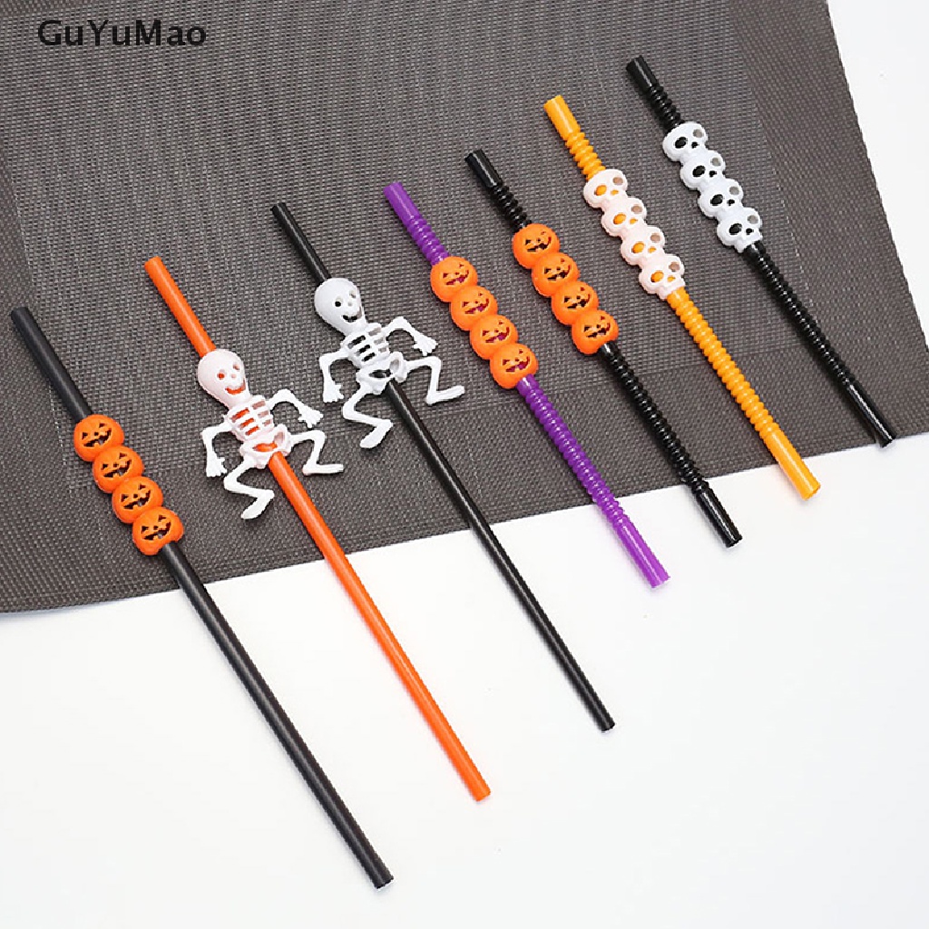 Bộ 5 Ống Hút Hình Quả Bí Ngô Ma Trang Trí Halloween