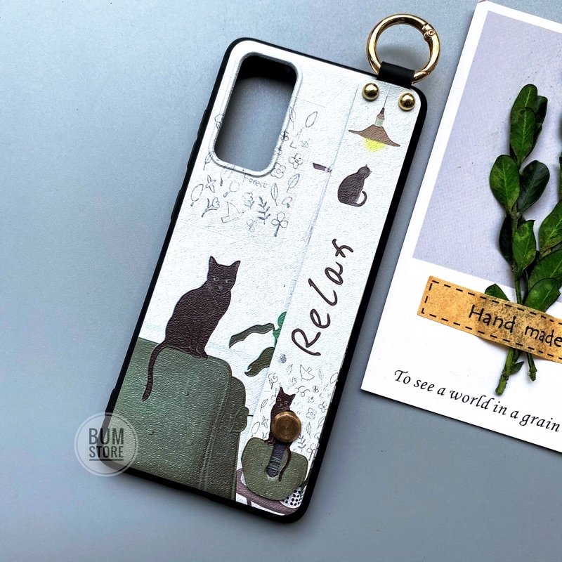 Ốp Lưng Mèo Relax Samsung S23 Ultra / S23 Plus / S22 Ultra / S22 Plus / S21 Ultra / S21 Plus / S20 FE Có Dây Xỏ Tay