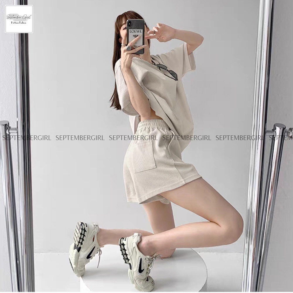 Bộ đồ nữ SEPTEMBERGIRL áo thun cộc tay và quần shorts đùi form rộng QA NU 010