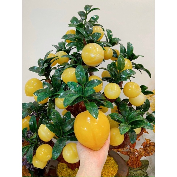 Cây Đào Đá Ngọc Hoàng Long &amp; Đá Hồng Tự Nhiên Cao 90x62cm