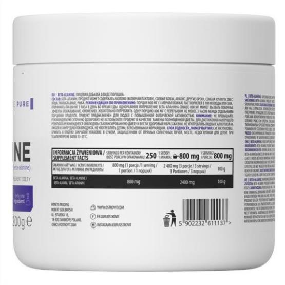 Thực phẩm bổ sung Ostrovit Beta Alanine, Bột uống  Tăng Sức Mạnh, sức bền trong tập luyện