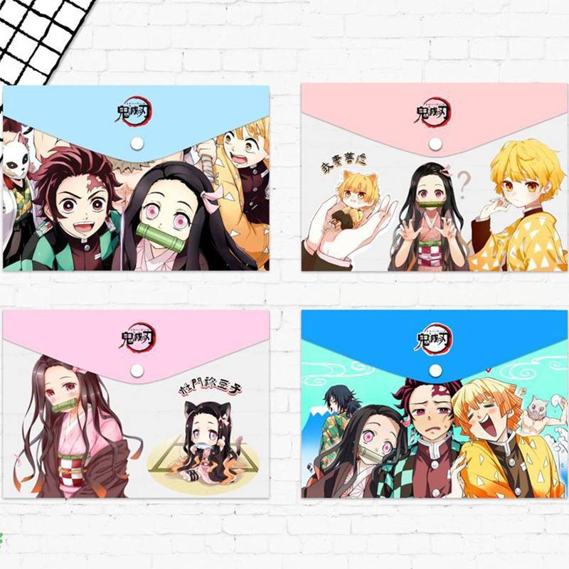 4 cái bìa nút F4 My Clear A4 Demon Slayer Kimetsu No Yaiba Kamado Tanjirou Nezuko Agatsuma Zenitsu File Bag Document Pen Filing Products Pocket Folder Office School Supplies Stationery kids Boy girl gift