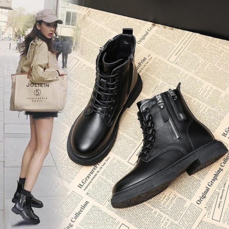 Giày Boots Nữ, Boots Nữ Cổ Thấp 3cm  Hai Khóa Hot Hit Siêu Đẹp Hai Màu Đen Kem Minhtushoes Giày Nữ Cao cấp