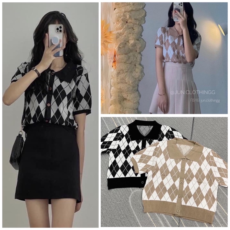 Áo CROPTOP POLO len TRÁM cộc tay chất đanh mịn siêu xinh