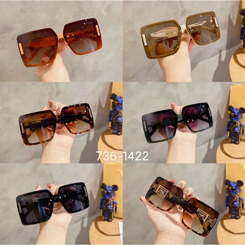 Kính Vuông Nữ Chữ H Hermes Của Nam Và Nữ Chống Tia UV400 Đi Đêm Chống Chói HM Màu đen
