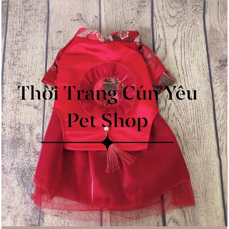 Váy mặc Tết cho thú cưng - áo dài cách tân kèm váy xoè tầng cho chó mèo