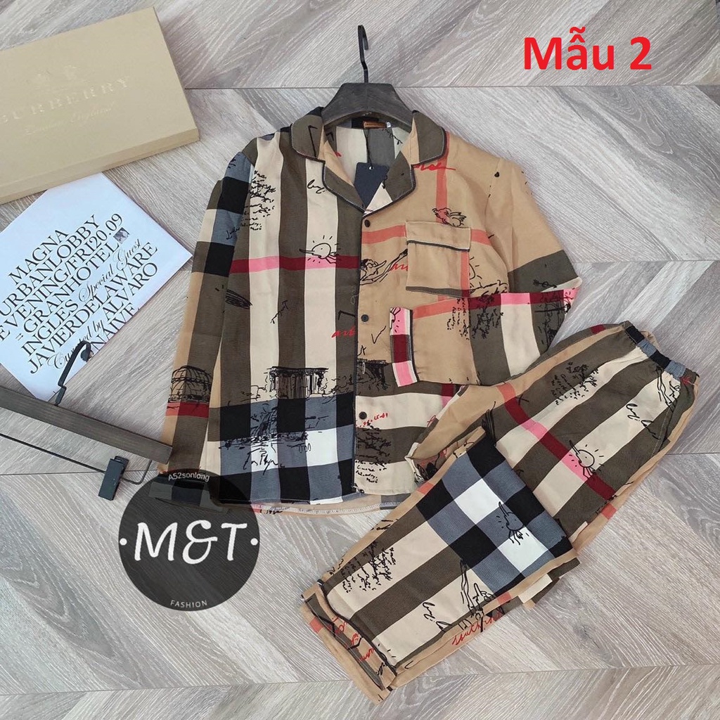 Bộ Ngủ Pyjama Lụa Dài Tay Phù Hợp Cả Nam Và Nữ, Bộ Đồ Ngủ Dài Tay Chất Lụa Cao Cấp