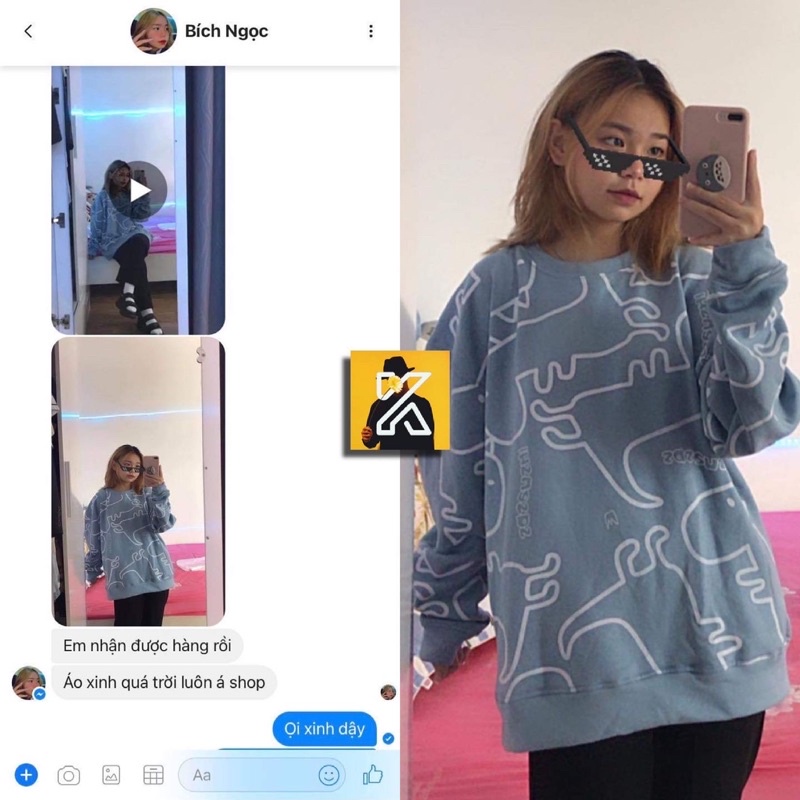 Áo Sweater Forrm Rộng Nỉ Hoạ Tiết Khủng Long ulzzang genz ( ảnh thật + hàng sẵn ) | BigBuy360 - bigbuy360.vn