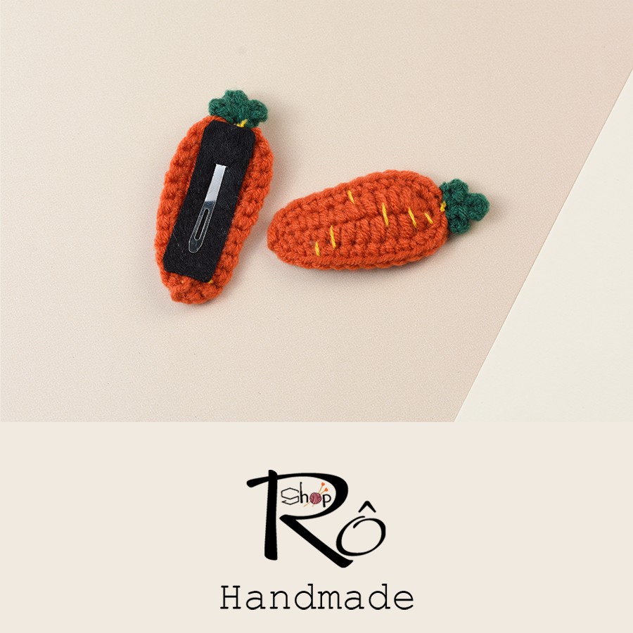 Cặp tóc xinh hình cà rốt, kẹp tóc len Handmade 5.5cm[Hàng sẵn- Ảnh thật]