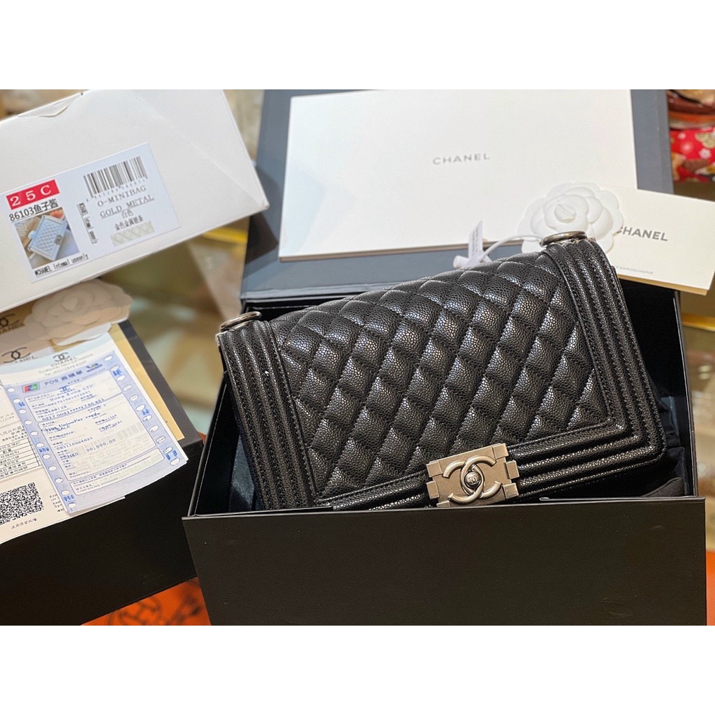 Túi Boy Caviar da thật size 25 full box  C0N