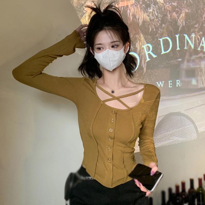 Áo thun tay dài màu sắc đơn giản cho nữ