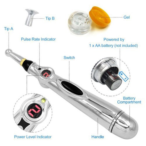 Bút Châm Cứu Bấm Huyệt Trị Liệu Xung Điện 3 Đầu Bút Day Huyệt Massage Pen W912 Hàng Cao Cấp