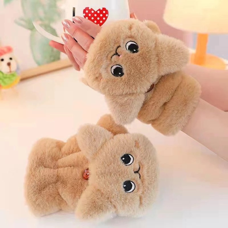 Găng tay dệt kim hở ngón hình tai thỏ dễ thương giữ ấm mùa đông cho nữ