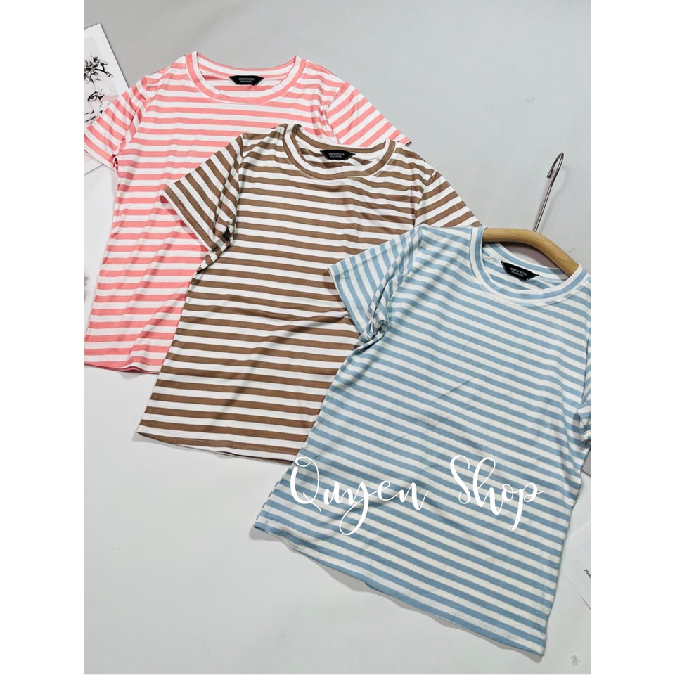 Áo Thun Nữ Cổ Tròn Sọc Ngang Thun Cotton Lạnh-QS QUYEN SHOP