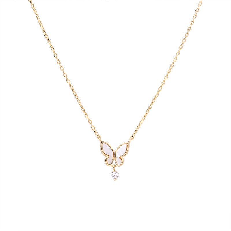 Dây Chuyền Bạc Nữ Thời Trang Hình Bướm Nhỏ Mạ Vàng 14K S076- Trang Sức Bạc ButterBear Jewellery.