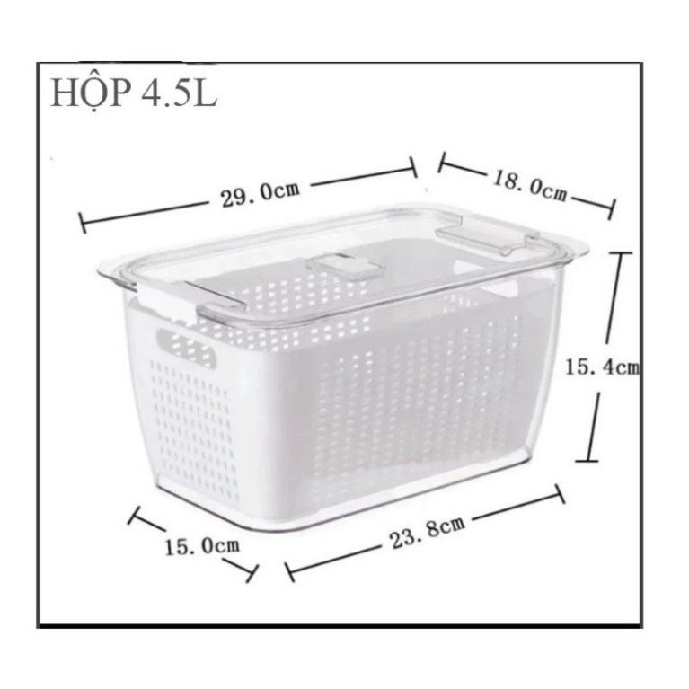 Hộp Nhựa TO Đựng Thực Phẩm Tủ Lạnh 2 Lớp Có Lỗ Thoát Nước Khóa Thoát Khí Dễ Dàng Bảo Quản Rau Củ shop KUMO