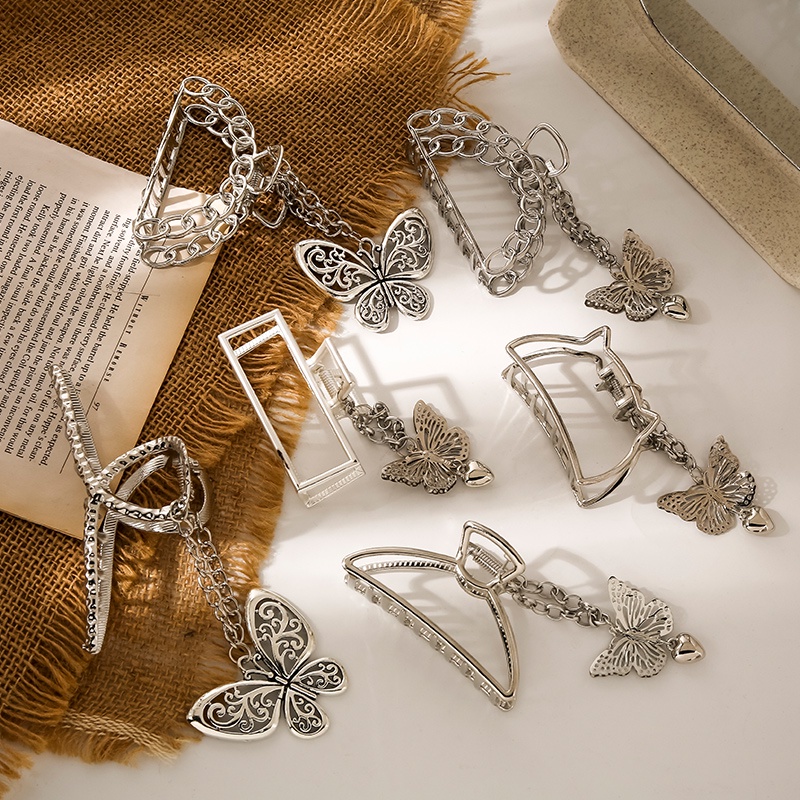 Kẹp Tóc Dây Xích Kim Loại Ba Chiều Hình Bướm Phong Cách Hàn Quốc Thanh Lịch