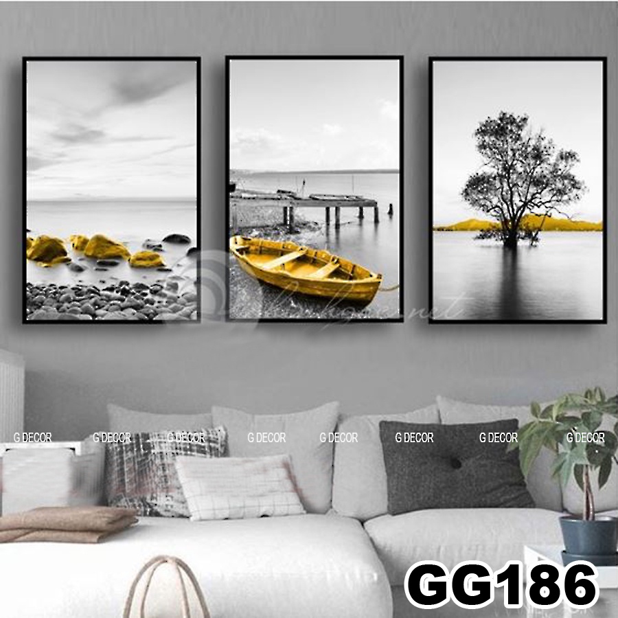 Tranh treo tường canvas 3 bức phong cách hiện đại Bắc Âu 170, tranh thuận buồm xuôi gió trang trí phòng khách, phòng ngủ