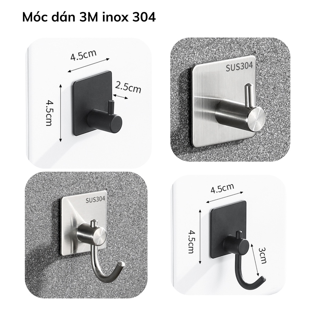 Móc treo quần áo, đồ dùng nhà tắm, nhà bếp, móc dán tường inox 304 cao cấp Waternymph đen, bạc