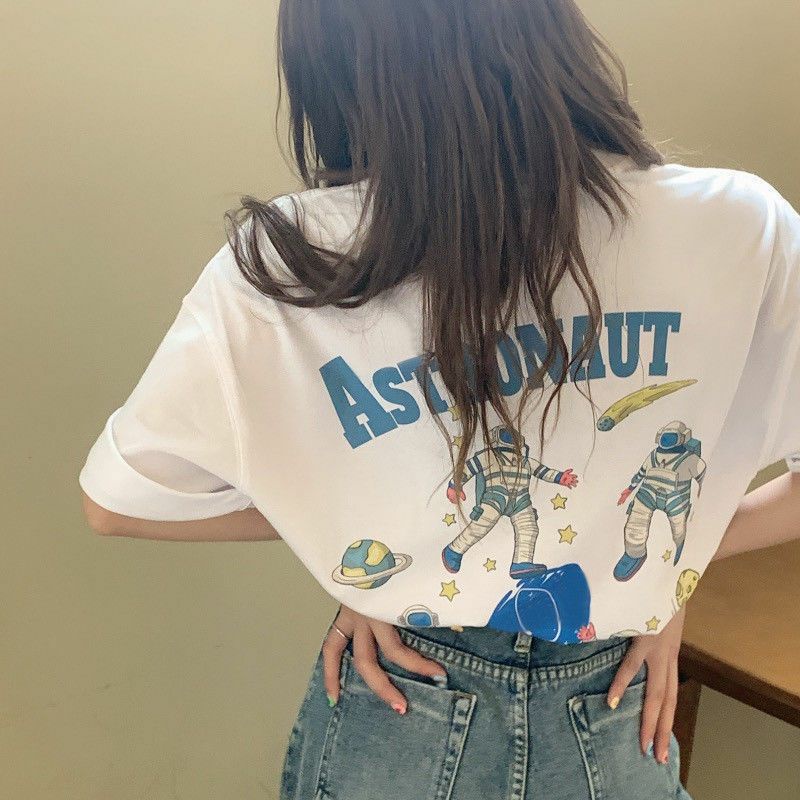 Áo Thun Tay Lỡ 100% Cotton Form Rộng Unisex Ulzzang Phi Hành Gia