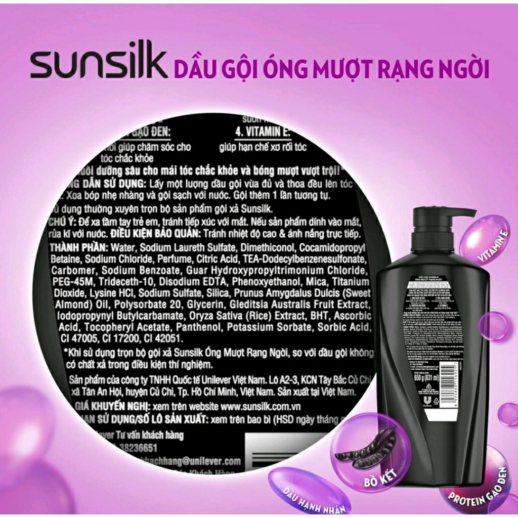 Dầu gội sunsilk vàng/ đen mềm mượt  650g