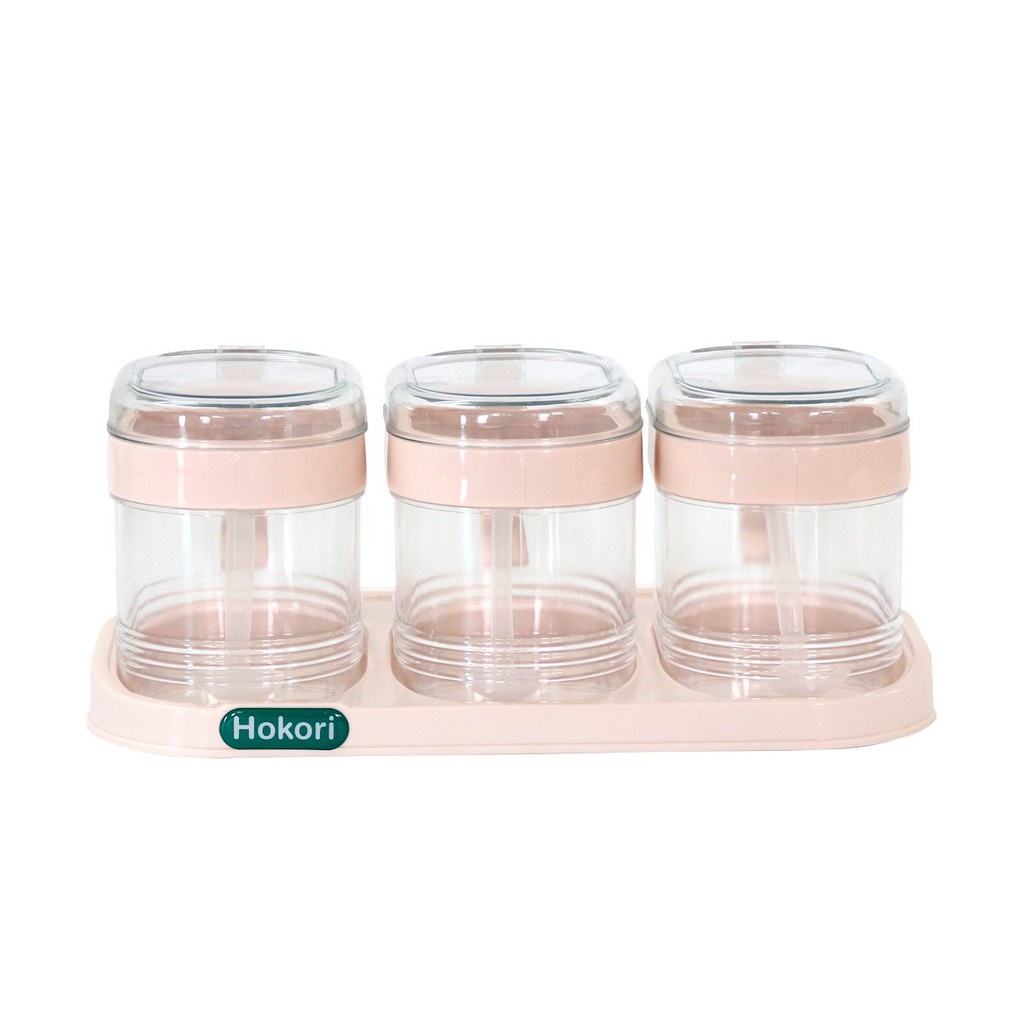 Kệ đựng gia vị - Bộ 3 hủ đựng gia vị Hokori Việt Nhật 2936 cao cấp có tặng kèm khay đựng (HGV03)