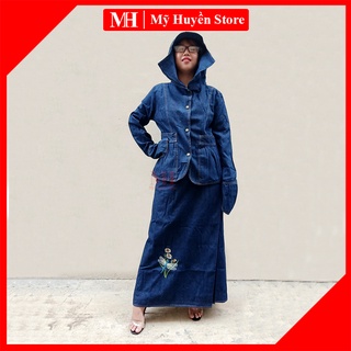 [ Combo GIÁ SỐC ] Bộ Đồ Chống Nắng Jean chất liệu Dày, Mềm & Mịn - Gồm Áo khoác kèm Váy chống nắng thêu Chuồn Đơn