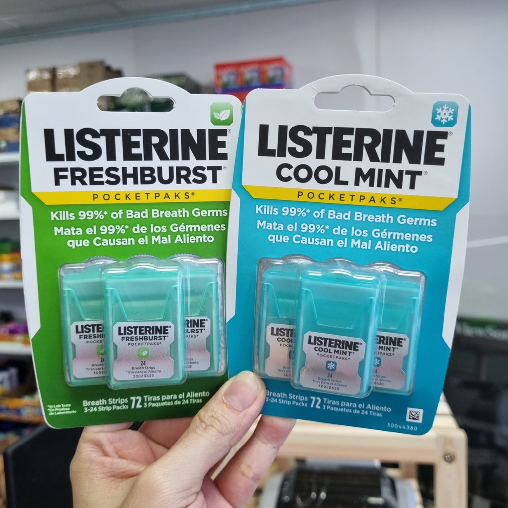 Combo 3 hộp Miếng Ngậm Thơm Miệng Listerine 24 miếng (Kẹo lá ngậm thơm miệng Cool Mint / Fresh)