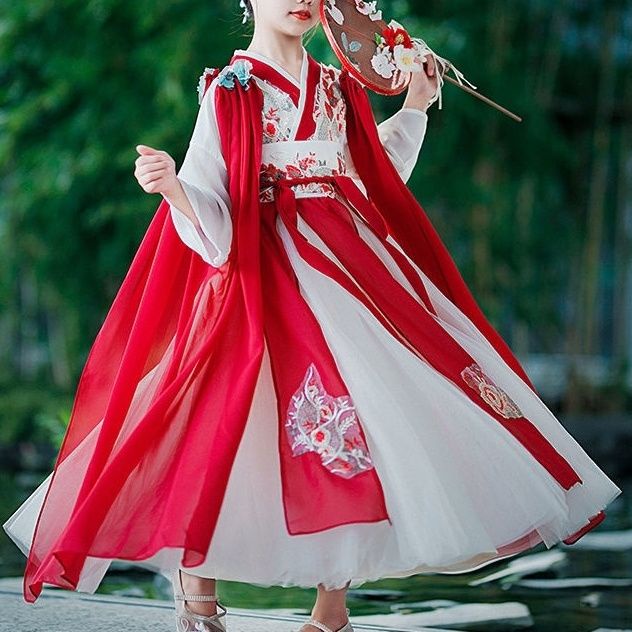 Váy Hán phục siêu tiên của bé gái Trung Quốc, váy thời Đường phiêu dật, váy cổ trang cổ trang của trẻ em, xuân thu 13,9