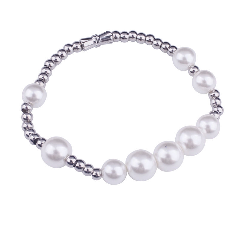 Vòng đeo tay đính hạt ngọc trai nhân tạo dễ phối đồ thời trang hip hop đơn giản độc đáo cho cặp đôi 22420