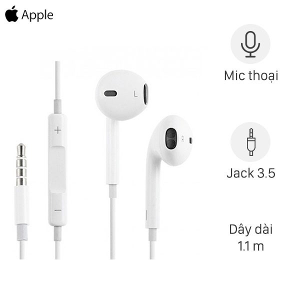 Tai nghe có dây Apple với đầu tròn, thích hợp với điện thoại Android và Apple chất lượng âm thanh cao