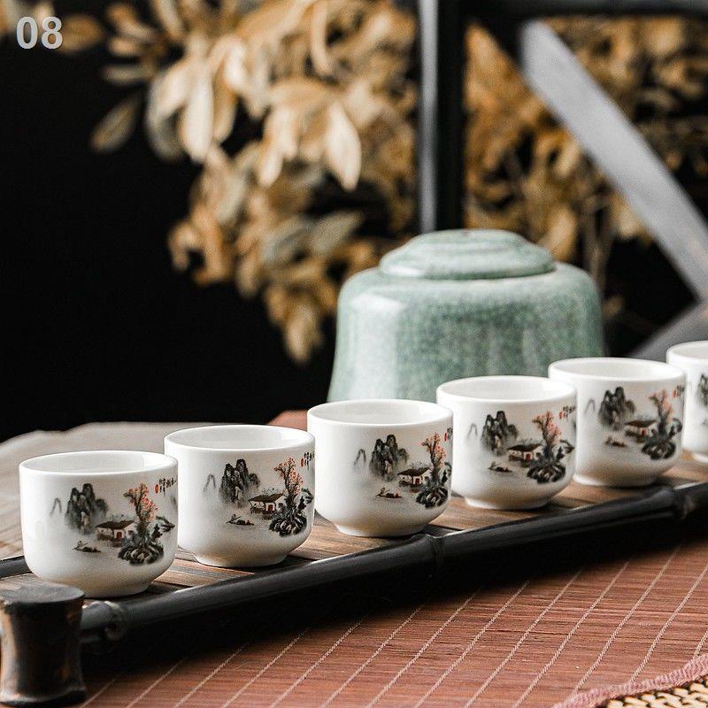 Ly rượu gia dụng gốm sứ cổ Trung Quốc bộ bình màu vàng cốc nhỏ tách